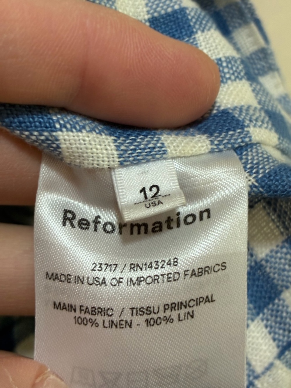 Reformation Ethel Two Piece Set Blue Gingham Mini Skirt Puff sleeve crop top 12 - Picture 9 of 15